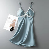 Sexy Lace short Pajama Dress women Satin short dress ladies V neck dress White mini dress Summer vestidos dress