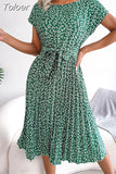 Dress Women 2023 Fashion Floral Print Pleated A Line Dress For Women Short Sleeve High Waist Chic Dresses