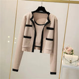 Winter Fashion Korean Knit Set Women Casual Loose Long Sleeve Cardigan+Sleeveless Slim Strap Tops Two Piece