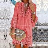 tassel boho dress women v Neck seven sleeve loose short dresses femme holiday bohemian chic dress plus size