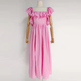Casual Striped Dress For Women Square Collar Sleeveless High Waist Colorblock Midi Dresses Female Fashion