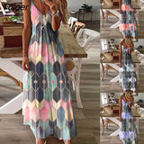 Long Dresses Summer Women Dress Geometric Hexagon Large Hem V Neck Sleeveless Cotton Maxi Sling Dress for Summer Robe
