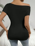 Spring And Summer Explosion Folding Collar V Collar Sexy Blouse Lady Short-Sleeved