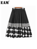 High Elastic Waist Black Dot Striped Printed Long Casual Half-body Skirt Women Fashion Tide New Spring Autumn 2023