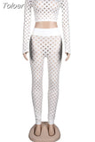 Hollow Out Two Piece Set Women Sexy Long Sleeve Hole Crop Top and See Through Pencil Legging Hipster Co Ord