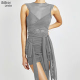 Chic See-Through Multilayer Mesh Sexy Lace Up Bodycon Mini Dresses Women Birthday Clothing Lady Sling Skinny Stretchy