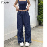 Streetwear Vintage Solid Wide Leg Pants Women Casual Low Waist Cargo Baggy Trousers Hip Hop Pants Korean Fashion