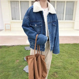 2021 Denim Coat And Thickening And Velvet Lamb Wool Cotton Clothes Female Winter Clothes Loose Bf Short Style And Thick Denim Cotton Clothes-Outfit