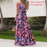 Bohemian Summer Dress Women Leopard Print Long Robe 2022 Holiday Sleeveless Tank Dresses Casual Belted Maxi Vestido