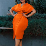 With Belt Women's New Fashion V-Neck Sexy Open Fork Dress Dress Dress