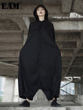 2022 Spring Trendy New Personality Loose Big Size Solid Color Half Sleeve O-neck Jumpsuit Women