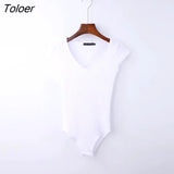 Playsuit Coveralls Jumpsuit Short Sleeve Summer Women Female Streetwear Skinny Cotton Solid Knitted Romper