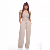 Toloer New Women's Casual Flat Shoulder Wrapped Chest Wide-Leg Jumpsuit-Outfit