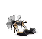 party 2022 Fashion Sandals Women New Summer Shoes Pointed Sardin Cloth Bow Stiletto High Heel Slippers Open Shoes Large