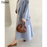 Blue Wool Jacket Woman Winter Thicken Streetwear Elegant Vintage Long Coats Woman Blends Autumn Long-sleeve