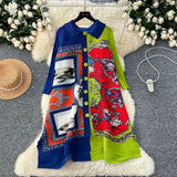 Folded Dress Women's Autumn 2025 Retro Collar Long Sleeves Loose A-Word Printing