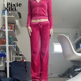 Y2k Velvet Tracksuit Two Piece Set Women Pink Green Cropped Jacket Sweat Pants and Hoodie Set for Woman