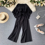 Women 2022 Spring Autumn New Office Lady Ruffles Loose Solid Full Length Rompers Sleeveless Fashion