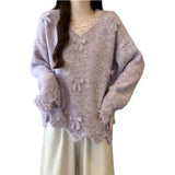 Toloer Three-Dimensional Bow V-Neck Shoulder Knitted Sweater Woman 2025 Autumn Big-Size Fat Mm Super Nice Look And Beautiful