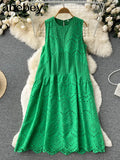 2022 Summer New Lace Embroidery Dress Women Sleevelesss Dresses Female Vintage Party Beach Maxi Long