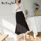 Irregular High Waist Skirts Womens 2021 Spring Summer Black Elegant Office Ladies Skirt for Woman Fashion Faldas