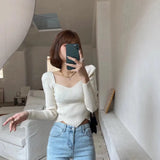 Collar Slim Knitted Tops Women 2022 Autumn Temperament Pullover Basic Sweater Long Sleeve Stretch Cropped