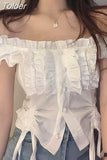 Vintage Kawaii Blouses Women Puff Sleeve Shirring White Shirt for Girl Summer Korean Fashion Preppy Style Sexy Crop