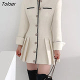 Chic Tweed Dress Women 2023 Fall Winter Elegant Woolen Blend Dresses Vestido Business Office Black Women's