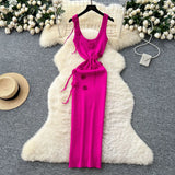 Women's Dress 2025 Summer Pure Desire Three-Dimensional Flowers Slimming Temperament Sling Knitted Hip