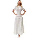 Retro Style Short-Sleeved Collar Knitted Hollow Pattern Dress Dress Dress Dress Dress Dress
