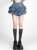 Belts Y2k Pleated Denim Skirt Women Sexy Egirl Double Layer Ruffle Patchwork High Waist Jean Skirt Shorts Punk