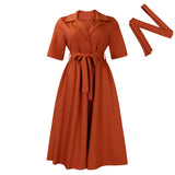 Women's Dress 2025 Summer Short-Sleeved Suit Tie With Solid Color Large African