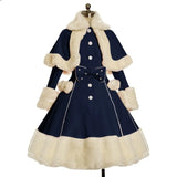 Yskkt Women Lolita Autumn Coat Warm Fur Collar Bowknot Dress Jacket Fashion Sweet Princess Breasted Overcoat Halloween