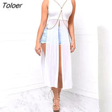 High Split Dress Black White Sexy Evening Party Clubwear Chiffon Mesh Dress Female Vintage Boho Dress