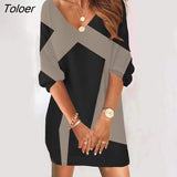 V-neck Women Dress Fashion Print Half Sleeve Casual Loose Mini Dresses 2022 Spring Autumn Elegant Woman Dress Robe
