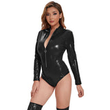Toloer Ladies PU Bright Leather Onesie Sexy Strapless Skin Tights No Smell-Outfit