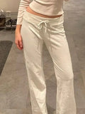 Solid Turned Waist Tie Up Flare Leg Pants-Outfit