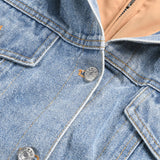 Casual Denim Patch Ruched Long Sleeve Padded