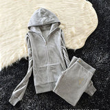 2021 Women's Brand Velvet Fabric Tracksuits Velour Female Hoodies Tops and Pants Size S -