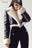 MODA 2023 Autumn Winter Women Thick Warm Faux Leather Shearling Short Jacket Ladies Vintage Coat Female Outerwear Chic