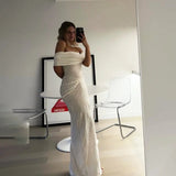 Knit Off-Shoulder Pleated Wrap Maxi Dress-Outfit