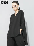 Women Black Brief Back Long Temperament Long T-shirt New V-Neck Long Sleeve Fashion Tide Spring Autumn 2023