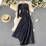 Women Design Korean Irregular Set Long Sleeve Tops+High Waist A-line Long Skirts Autumn Winter Fashion Two Piece