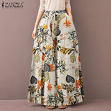 ZANZEA 2022 Kaftan Printed Pants Women's Wide Leg Trousers Elastic Waist Long Pantalon Palazzo Casual Floral