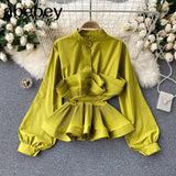 Women Design 3D Flounced edge Blouse Sweet Puff Sleeve O Neck Solid Casual Tops Summer Fashion Streetwear Short Blouses