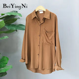 2020 Spring Autumn Korean OL Blouses Female Pocket Full Sleeve Shirts Office Ladies Loose Women Tops Blusas Plus