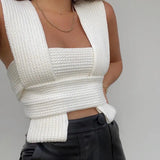 Women 2021 Sleeveless Knitted Crop Sweater Sexy Autumn Winter Fashion Backless Vest Bow Cross Strap Streetwear Sweaters Tank