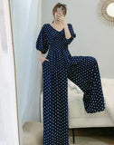 Jumpsuits Woman Dolka Pot High Waist V-neck Chiffon Loose Skinny Elegant