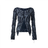Grunge Irregular Crop Tops Japanese Harajuku Distressed T-shirts Gothic Hole Top Y2k 00s Korean Fashion Designer