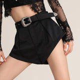 Streetwear Black Short Pants For Women High Waist Solid Minimalist Shirts With Sashes Female Clothing Summer